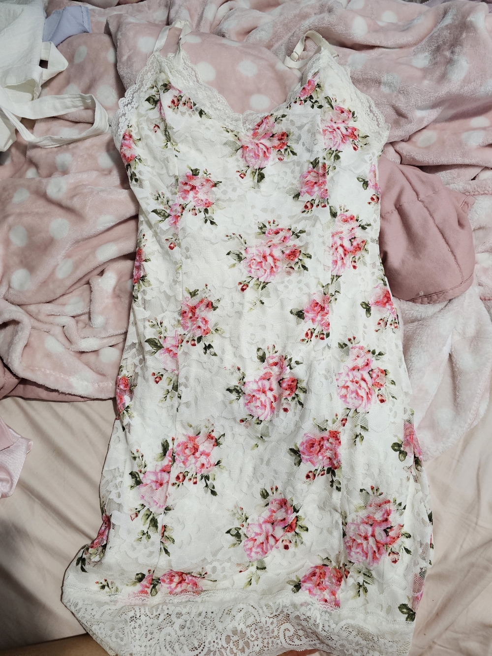 Forever 21 White Slip Dress with Pink Floral Print